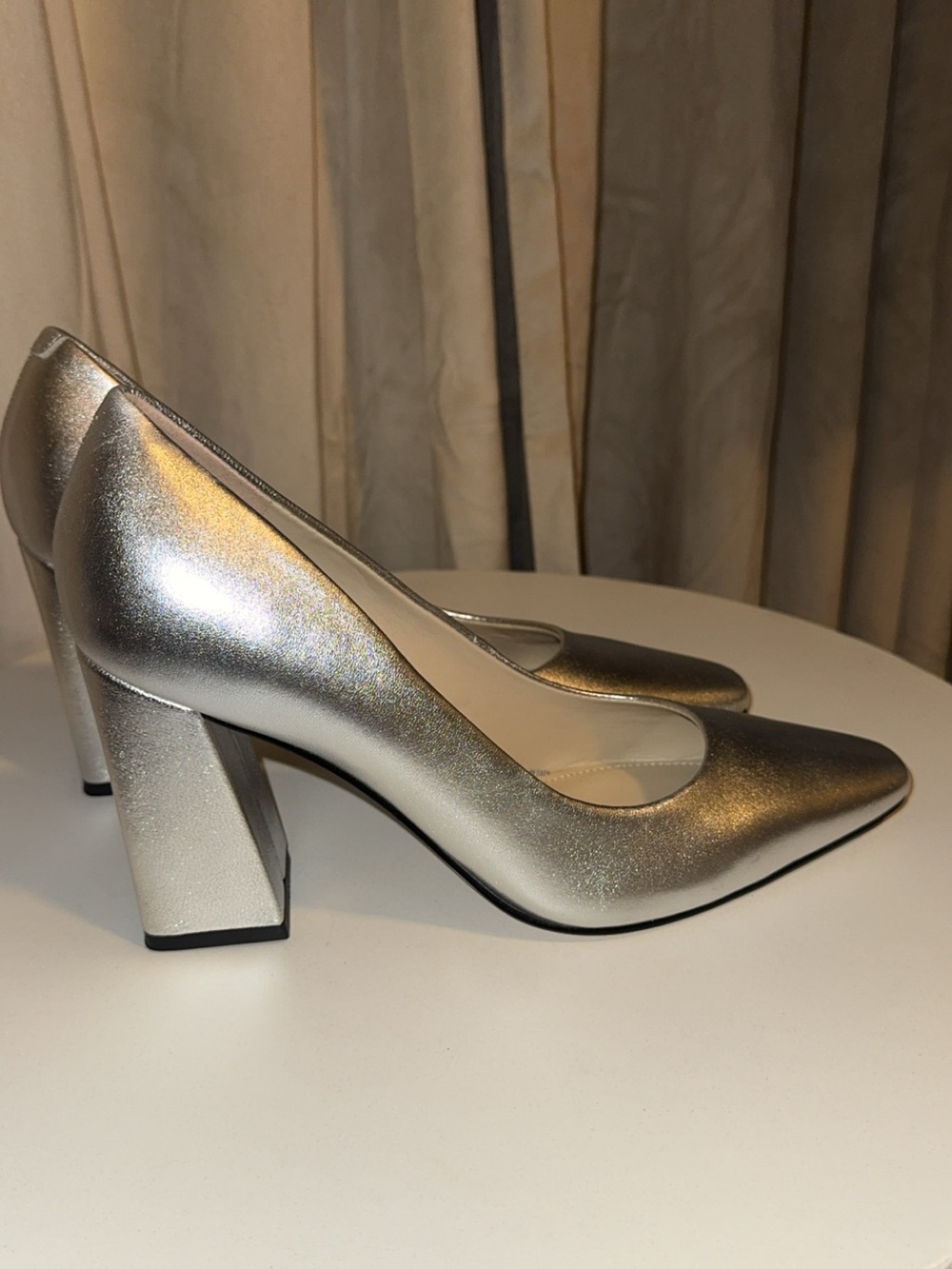 Marc Fisher Metallic Silver Pointed Toe Block Heel Pumps